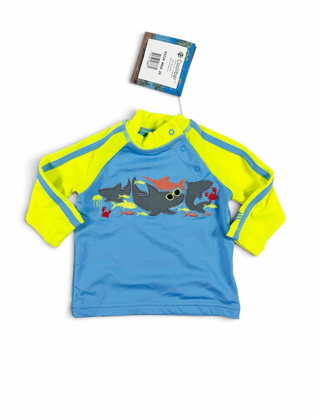 NEW Coolibar Baby Shark Long Sleeve Swim Rash Guard Blue UPF 50+ 3-6 Months